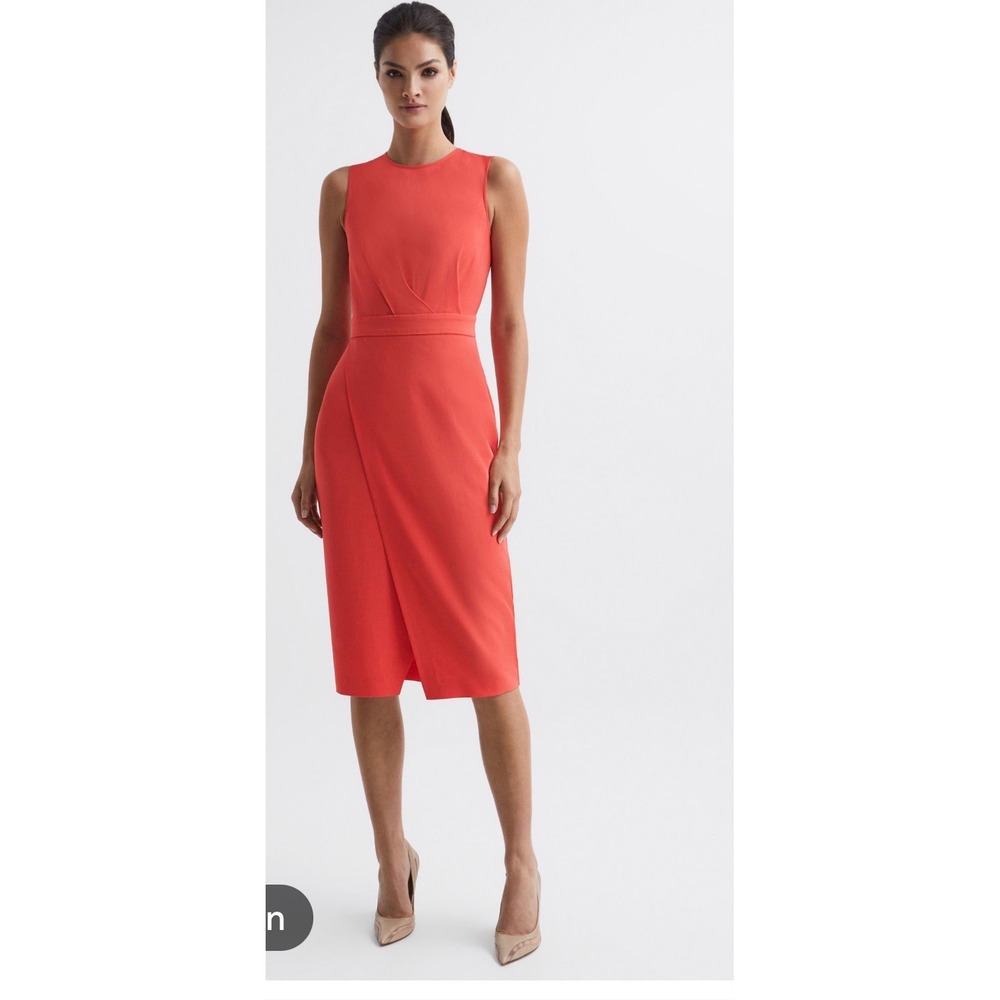 Reiss Layla Sleeveless Bodycon Dress Coral Pink Orange Size US 8 NWT
